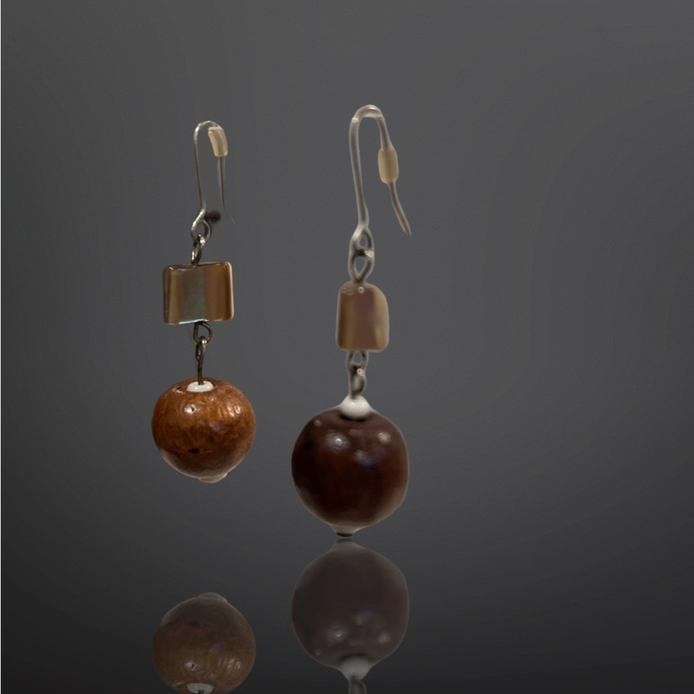 Wood Bobble & Quartz Earrings